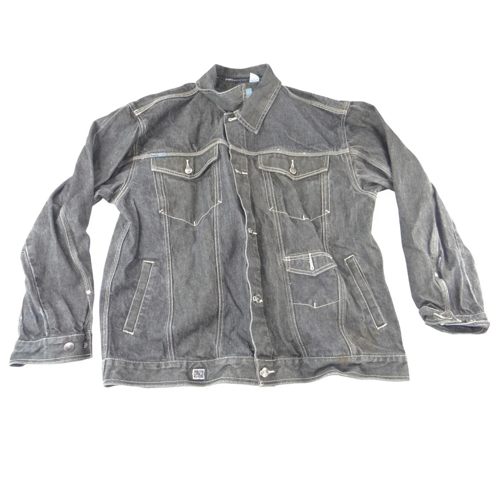 Southpole Mens XL Faded Black‎ Denis Jacket Contrast Stitch Streetwear Y2K